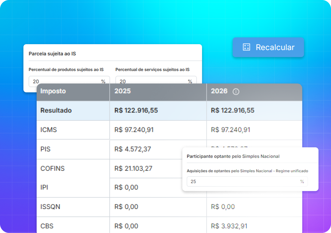 Imagem de miolo simulador da reforma tributária