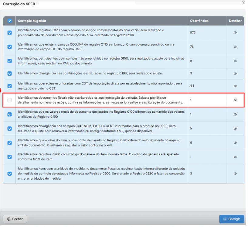 XML relacionado a registro com erro