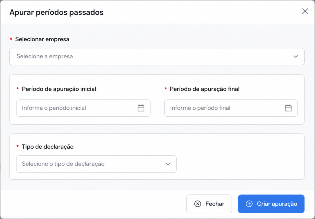 Imagem de miolo tela de formulário para apuração
