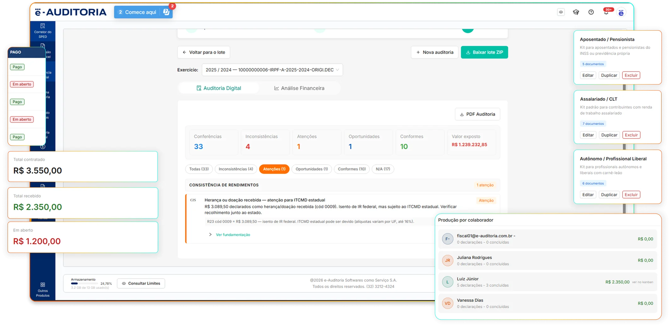 Tela do e-IRPF — dashboard da temporada de IRPF