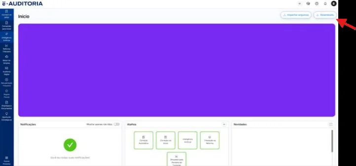 Página inicial da Nova Plataforma e-Auditoria com o botão "Downloads" em destaque no canto superior direito