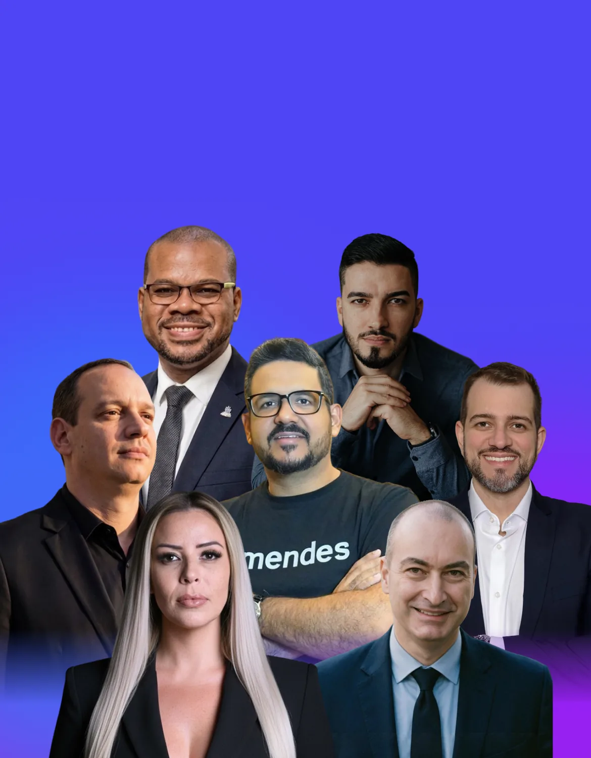Palestrantes do evento Reforma Tributária: Vida Real: Marla Murillo, Fred Amaral, Elcio Ghioto, Izac Mendes, Geovani Brum, Filipe Rocha e Tiago Miranda